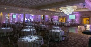 Wedding reception venues near Toronto, with beautifully arranged guest tables.